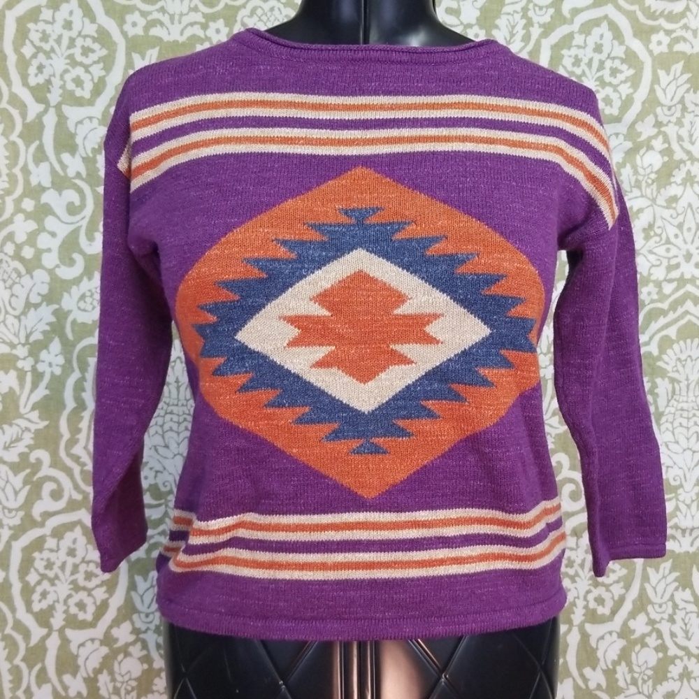 Chaps Sz M 3/4 sleeves sweater spanish pattern